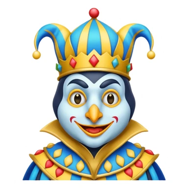 crazy colorful neutral penguin jolly joker, medieval, vintage, court jester, mac os icon, blue color sticker