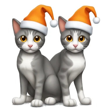 Two cats gray and orange are wearing Christmas hats sticker