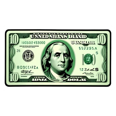 3D realistic US 100 dollar bill sticker, slight perspective, centered, clean cutout, transparent background, no text, no watermark sticker