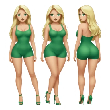 Blonde, green eyed woman with long  hair. She is curvy with a big butt and small breast. She is in sexy clothes nude and full body exposed. She has nice long legs. She is doing sexy pose sticker