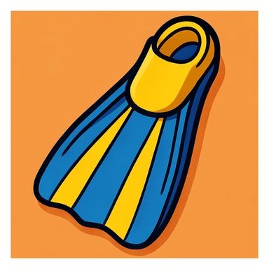 cartoon style scuba flipper, blue and yellow sticker