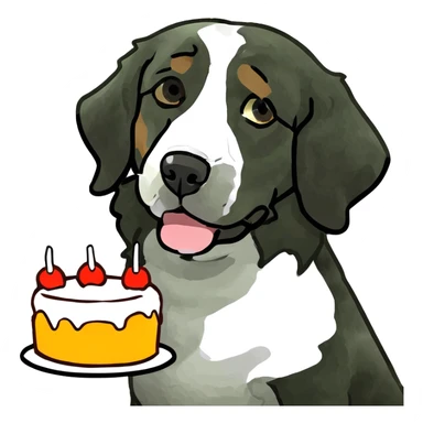 Merle bernedoodle with cake sticker