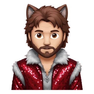 The Wolf Man with brown hair and fur, dark red sequin outfit sticker