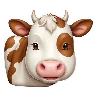 Meme-Worthy Cute Sleeping Brown and White Cow Portrait Emoji, Head resting peacefully with a contented smile, showcasing a robust build and a luxuriously soft patterned hide of brown and white, eyes shut in a serene, restful nap, Simplified yet hilariously adorable features, highly detailed, glowing with a soft, drowsy light, high shine, relaxed and utterly lovable, stylized with an air of playful laziness, bright and heartwarming, soft glowing outline, capturing the essence of a comically sleepy cow, so meme-worthy it feels like it could instantly become the next viral sensation of adorable slumber! sticker