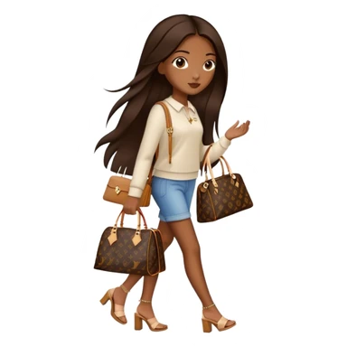  Brown girl with long dark brown medium straight hair carrying one Louis Vuitton purse on her arm while walking  sticker