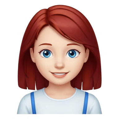 generate a young girl with dark red hair in a white top. she is supposed to have blue eyes  sticker