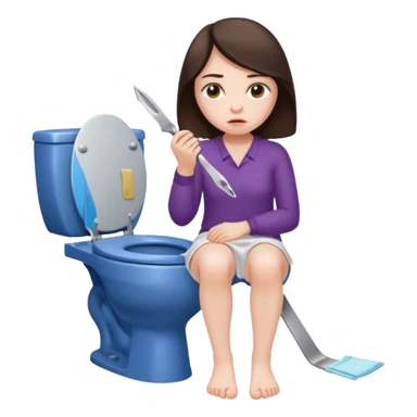 sad brunette scabby woman on toilet with a razor sticker