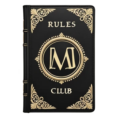 black book with ornate white text and borders. The book’s cover reads: “Mad Money Club - Rules Book - For Sad Girls.” sticker