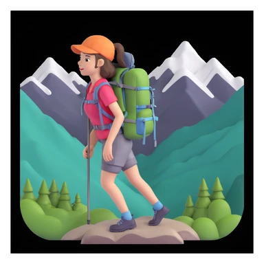 portrait of girl back packing mountains in background, close up pose sticker