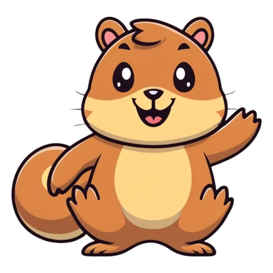 Cartoon squirrel with proper squirrel head shape, bushy tail, big front teeth, and massive exaggerated drool pouring from mouth, extremely hungry look sticker