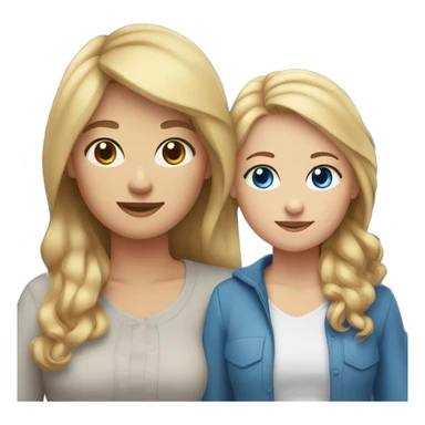 Two lesbian moms, one has brown hair and blue eyes, the other one has light brown hair and brown eyes, two daughters, both daughters have blonde hair and blue eyes sticker