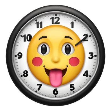 A emoji sticking its tongue out with clock it fingers  sticker