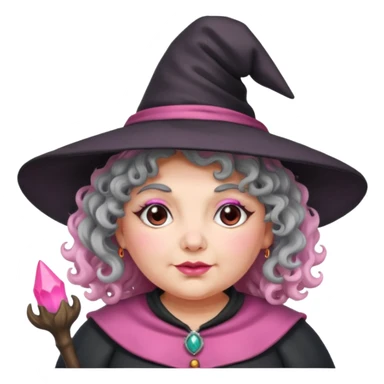 plump witch with pink skin, grey curl hair sticker