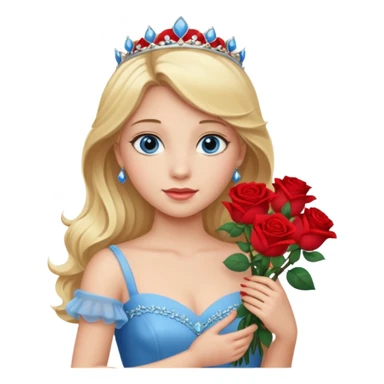 Blonde haired, blue eyes princess holding a bouquet of roses wearing a princess gown sticker
