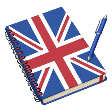 open notebook with UK flag on the page sticker