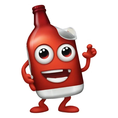 A red heart ❤️ with eyes, a mouth, and hands, tipsy and drunk, holding a bottle, looking wobbly and playful sticker