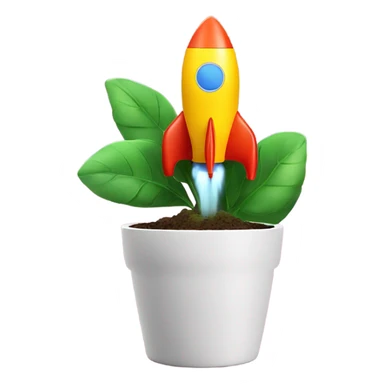 A space rocket takes off from a stylish plant pot with bright, modern colors. sticker