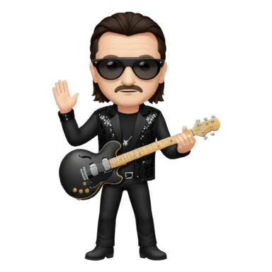 Bono with long dark brown hair, black sequin tour outfit sticker