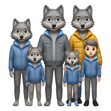Wolf's family: mom, dad, 3 sons and 1 daughter sticker