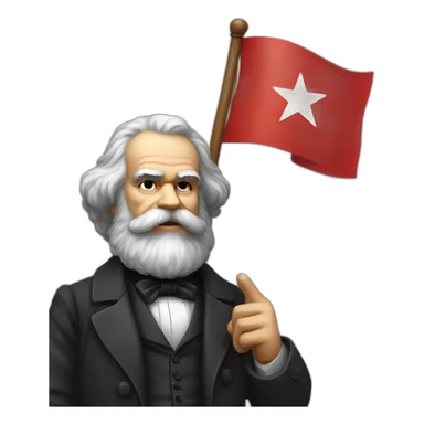 Karl Marx holding a flag in his Hand with a red Star  sticker
