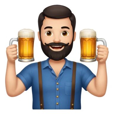 big man in lotus pose, bright skin, dark beard and dark short hair, holding beer mugs sticker