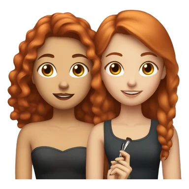 "A fair-skinned, red-haired girl doing makeup on her friend." sticker