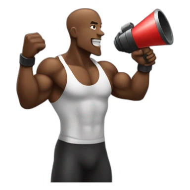 black bodybuilder with megaphone speaking sticker