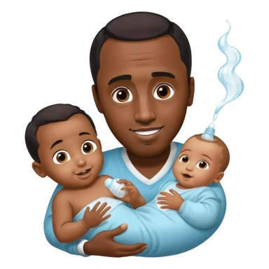 Sean “Diddy” Combs with baby oil and a very small infant and he’s pouring the baby oil on the baby and they have a scared face they’re really scared while diddy is happy sticker