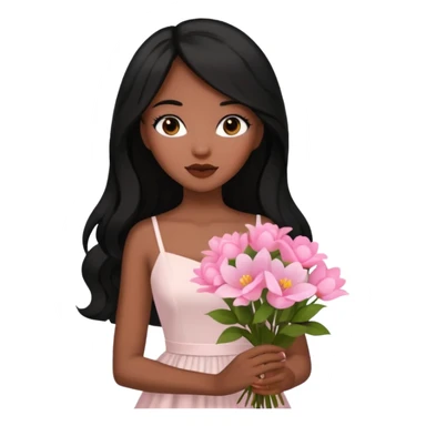 woman of God (black girl, super feminine and pretty, modern, long hair, white dress, pink flowers in hand) sticker