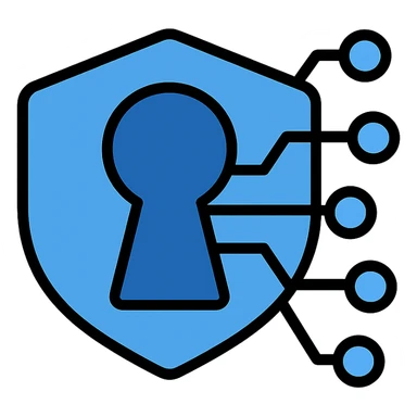 tech-inspired logo for 'private section', digital keyhole, sleek lines, blue tones sticker