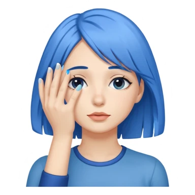 Woman with hand.completely covering eyes with medium length blue hair sticker