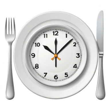 symbol for lunch break, stylized plate with cutlery and a clock at 12:00 sticker
