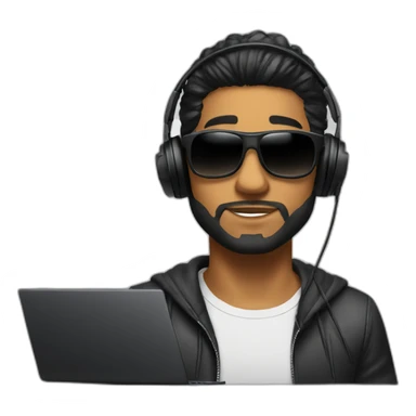 brown guy with black backslick hair and space sunglasses adn and dj headset sticker