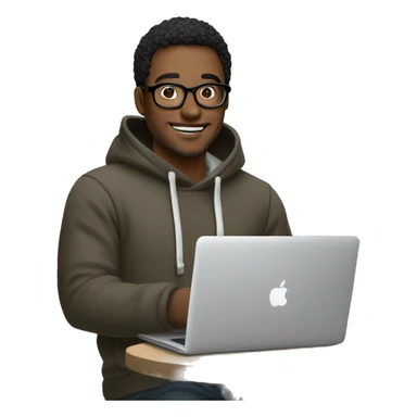 a designer in glasses and a hoodie holds a mac book in his hands sticker