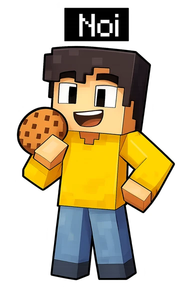 Extract the character Noi from the group image in Minecraft cartoon style, keeping only Noi with a transparent background. Preserve the Minecraft cartoon style look. sticker