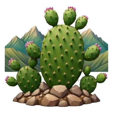 smiling prickly pear cactus with mountains in background sticker