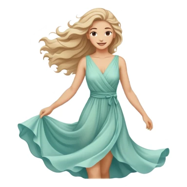A woman in a flowing dress by the ocean, wind in her hair, a serene and confident smile. sticker