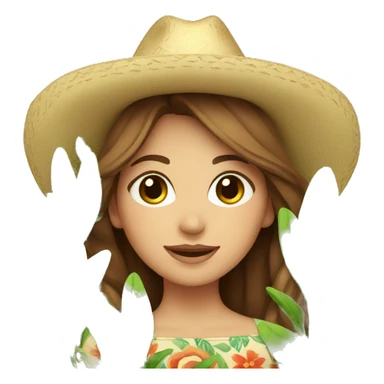 White Girl with brown hair wearing a sombrero holding plants sticker