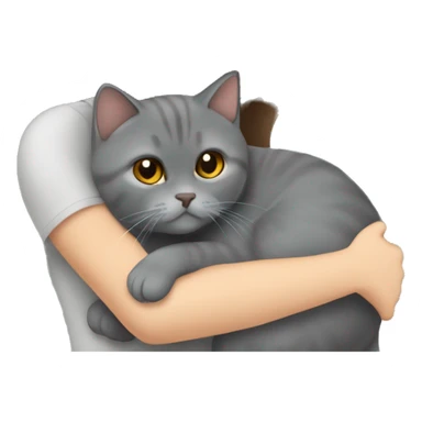 small British shorthair grey cat hugging long brown hair white woman sticker