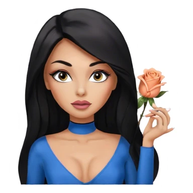 Glamours, tanned, very beautiful girl, with big pump peach-beige-rose lips, eyeliner, long long lashes, black straight smooth silky long hair, straight parting hair, blue-grey eyes, black bodysuit long-sleeves sticker