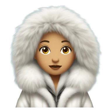 Girl in a big fluffy oversized white fur coat with hood on sticker