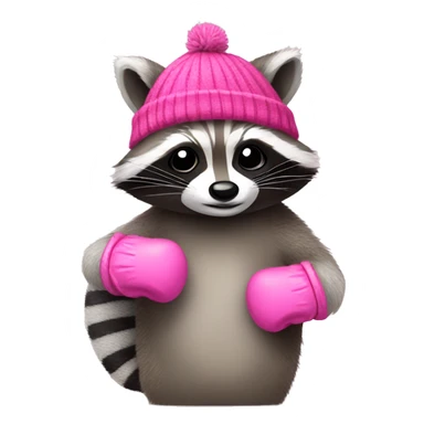 Raccoon wearing pink mittens and hat sticker