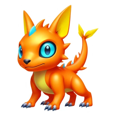 lush warm-colored modern colorful neon-colored Fakémon-Digimon-Fionbri-Trico-creature sticker