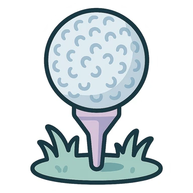 golf ball on a tee stand with soft grass detail, icon-color-outlined style, detailed shading, thin clean outlines, soft rounded features, pastel palette #98B5BC #B5B3C1 #C9A3C9 #E4C0CA #F7DCD1 #F7C0AA, Japanese pop art, sticker look, highly detailed, vector clarity, soft lighting, subtle shadows, transparent background sticker