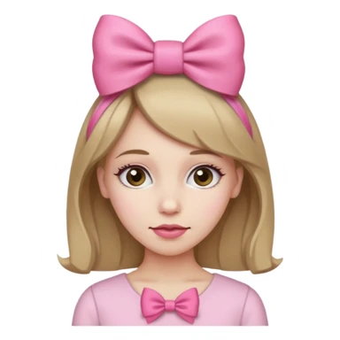 Este emoji 🙍🏼‍♀️ pero con el pelo rubio oscuro, y con un lazo rosa en la cabeza  sticker
