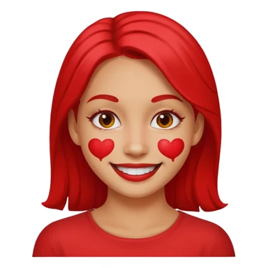 woman with red paint on her face, smiling, apple style emoji sticker