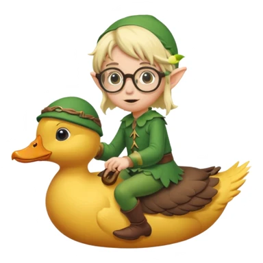 tiny forest elf blode hair with round glasses riding a wild duck sticker