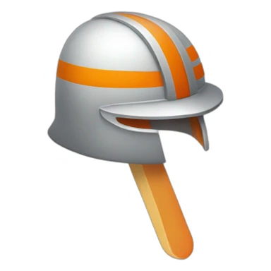 a white popsicle with one horizontal orange stripe with a medieval helmet sticker