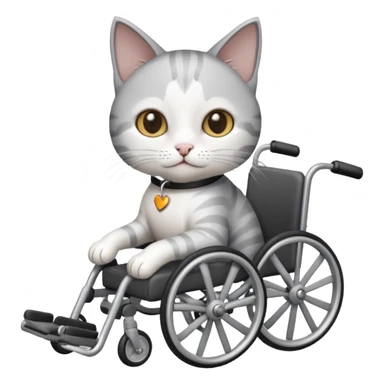 disabled grey and white small cat using cat specific wheelchair sticker