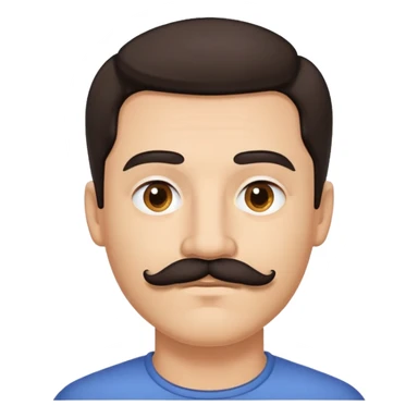 close-up of man face only with mustache, medium eyes, medium light skin tone, dark hair, no neck visible, just the face sticker